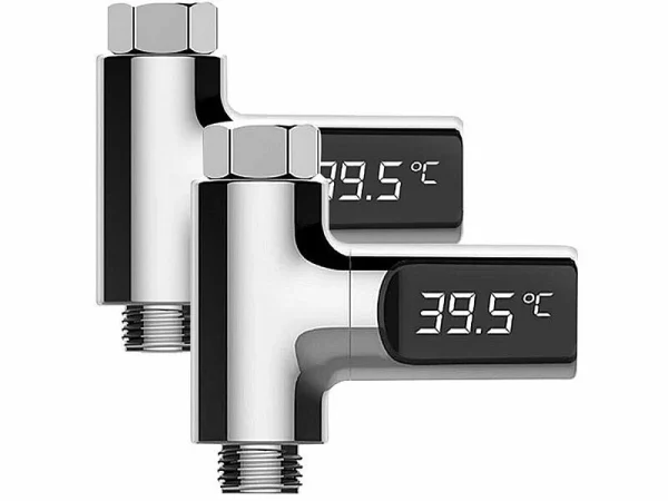 BadeStern Wasserhahnthermometer:2er-Set Armatur-Thermometer, LED-Display 360° Drehbar, 0-100 °C 1